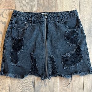 Black Ripped Jean skirt